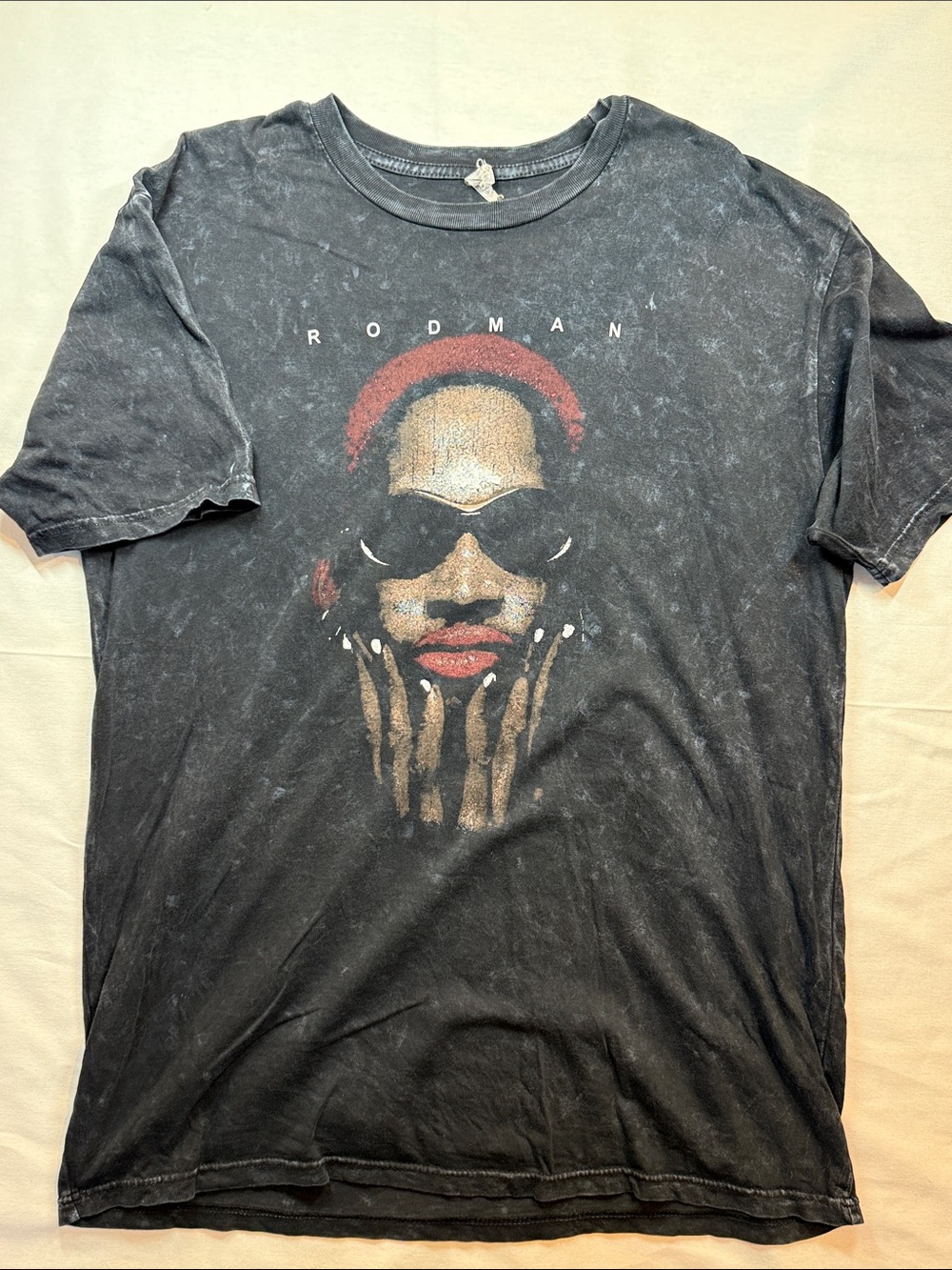 Dennis Rodman Face Acid Wash Graphic Tee Black L
